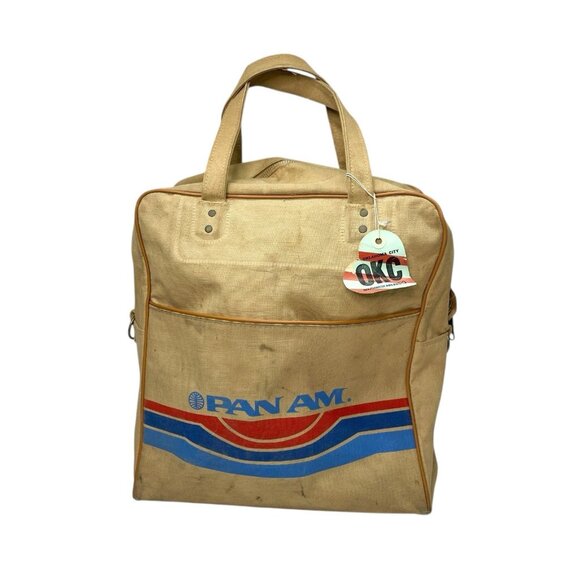 Vintage PAN AM Airlines Flight Carry-on Travel Canvas Tote Bag w/ Luggage Tags - Picture 1 of 15